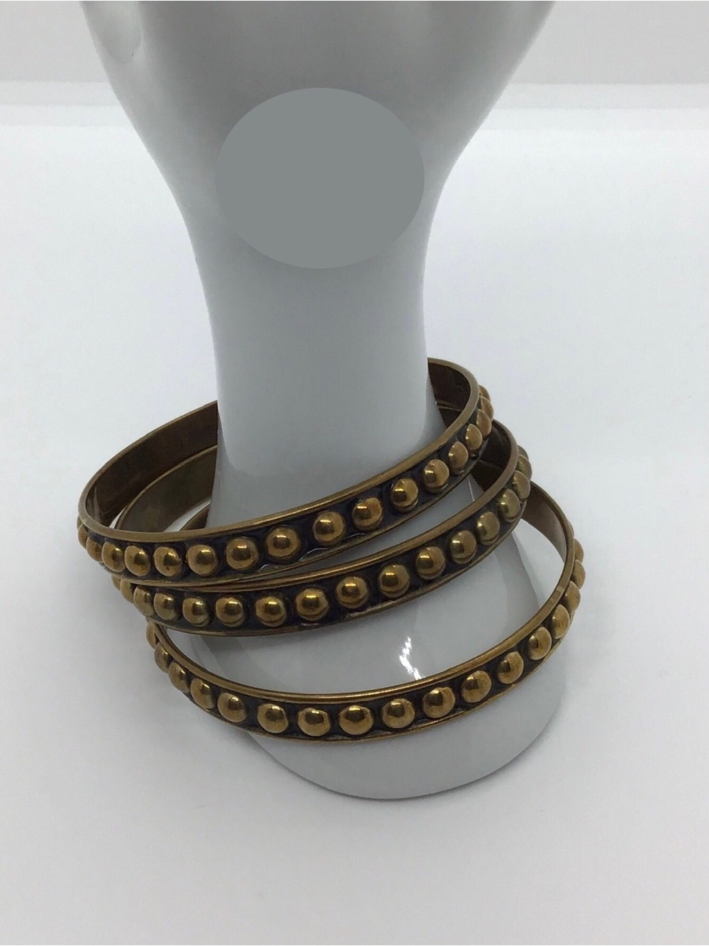 Antique Gold-Effect Studded Bangle Bracelet Set of Three